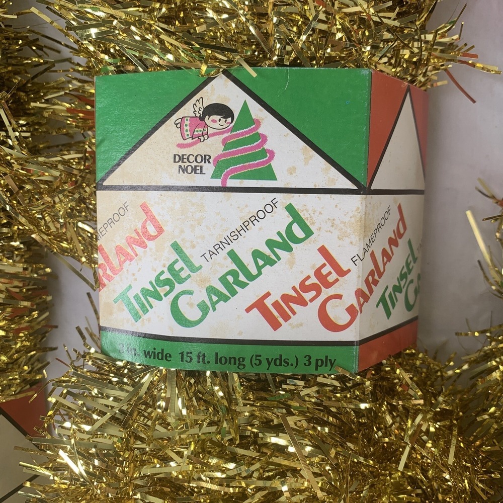 MCM Vtg NOS 60 Feet (4 Packs) Gold Flame and Tarnishproof Tinsel Garland atomic